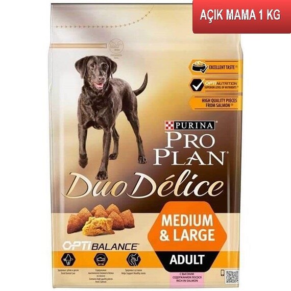 ProPlan Duo Delice Parça Somon Balıklı Medium Large Köpek Maması 1 Kg AÇIK